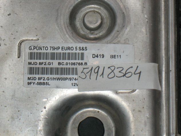 51918363 ECU FIAT G. PUNTO EVO 75HP 51918363 MJD 8F2.G1 HW00P MJD8F2.G1 MJD8F2 - Foto 2