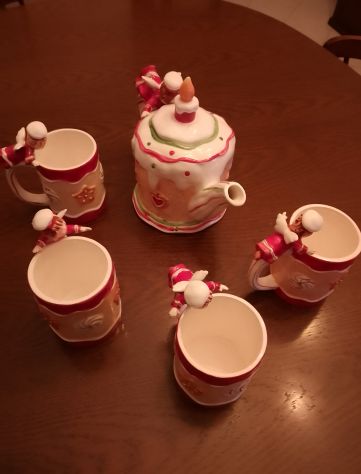 Teiera e tazzone in ceramica, Natale con angeli - Foto 3