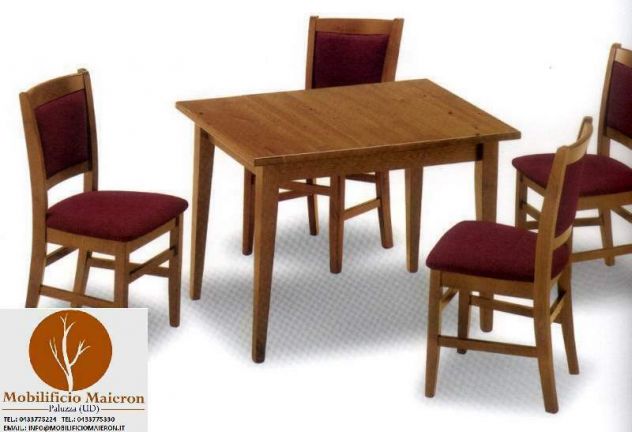 Mobili Rustici In Legno Country Tavolo 130x80x3 4 Gambe+4 Sedie Imbottite Nuovo