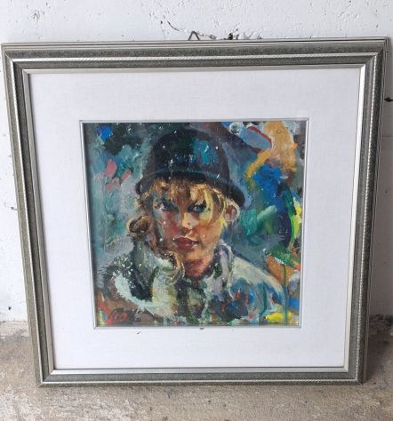 "Pagliaccio" 1990 dipinto su faesite , dimensioni cm. 48 x cm .48 , solo
