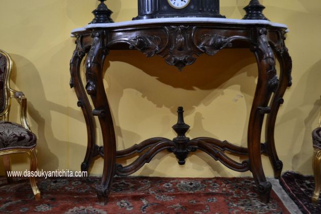Console in noce con piano in marmo di Carrara stile Luigi Filippo del XX secolo - Foto 8