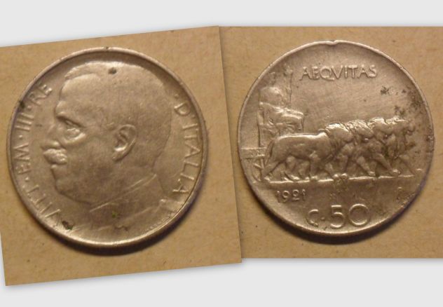 MONETA DA 50 CENTESIMI LEONI RIGATO DEL 1921 REGNO DI VITT. EMANUELE III° -