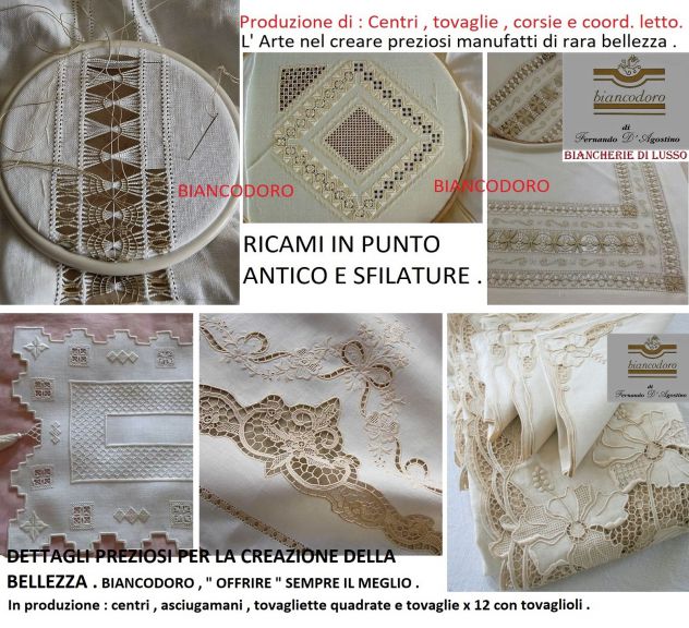 RICAMI A MANO SU LINO , ACCESSORI COMPLEMENTI ARREDO 4 MODELLI