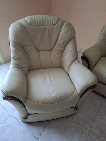 Divano Pelle Poltrona Pelle Salotto Beige Crema - Foto 2