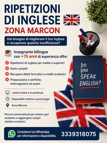 RIPETIZIONI DI INGLESE A MARCON – INSEGNANTE BILINGUE