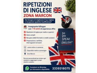 RIPETIZIONI DI INGLESE A MARCON – INSEGNANTE BILINGUE