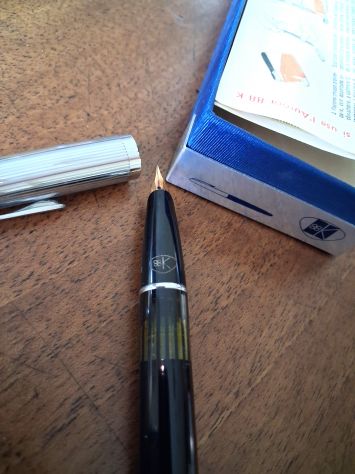 Aurora 88 K Penna Stilografica Nero e acciaio . Vintage usata buono stato co - Foto 4