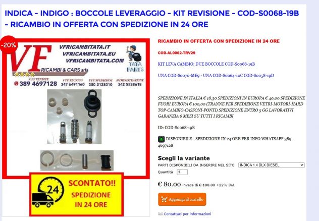 INDICA - INDIGO : BOCCOLE LEVERAGGIO - KIT REVISIONE - COD-S0068