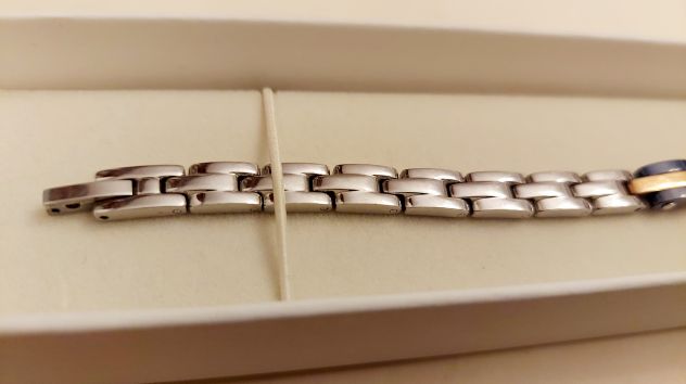 Bracciale uomo in acciaio anallergico con inserto dorato e smalto blu nuovo - Foto 7