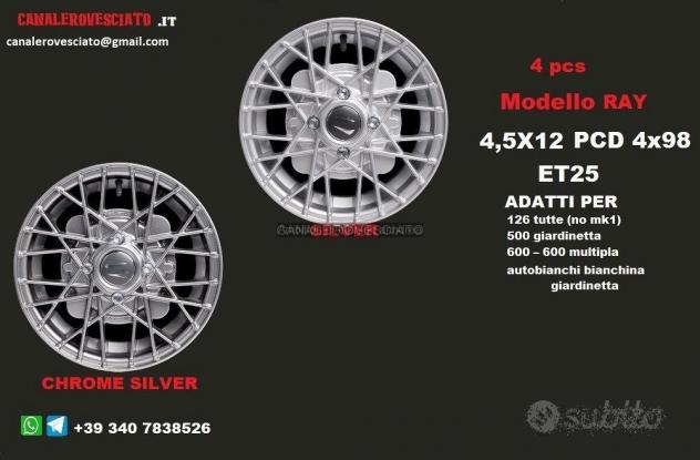 Cerchi ray silver 4,5x 12 4x98 fiat 126 600 900