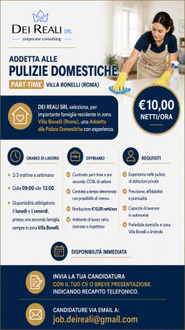 Addetta alle Pulizie Domestiche – Villa Bonelli (Roma)