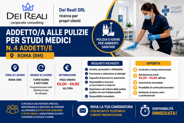ADDETTO/A ALLE PULIZIE PER STUDI MEDICI – ROMA (RM)