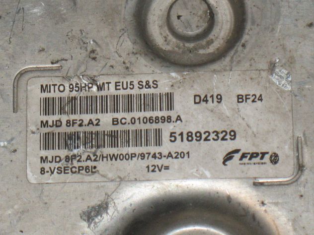 51892329 ECU CENTRALINA MOTORE ALFA MITO 95HP 51892329 8F2.A2 HW00P - Foto 2