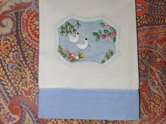 Set 3 Asciugamani Salviette bagno Viso puro Cotone ricamo ochette nel lago - Foto 4