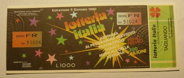 BIGLIETTO LOTTERIA ITALIA DEL 1979 ESTRAZIONE GENNAIO 1980 - IN FDS .-