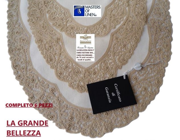 CENTRI LINO PIZZO TOMBOLO E CANTU' RICAMO A MANO COMPLETO 6 PEZZI - Foto 8