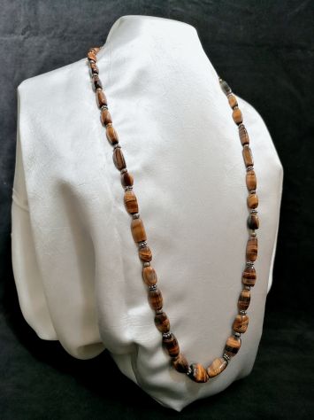 BELLISSIMA COLLANA IN AUTENTICO OCCHIO DI TIGRE, ELEMENTI E CHIUSURA ARGENTO. - Foto 2