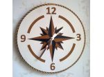 Orologio da muro raffigurante Rosa dei Venti fatto a mano, in legno e cuoio