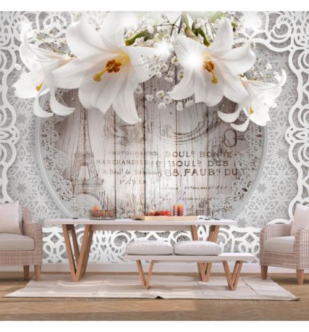 Fotomurale Adesivo Elegante Stile Legno Con 3 Fiori ARREDALACASA