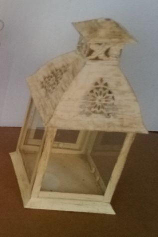 Lanterna in Metallo e Vetro Stile Shabby Sbiancata sportello laterale