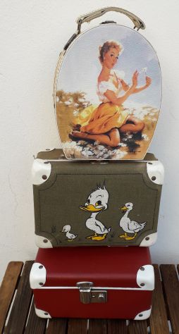 Trittico piccole valigette vintage in buono stato .