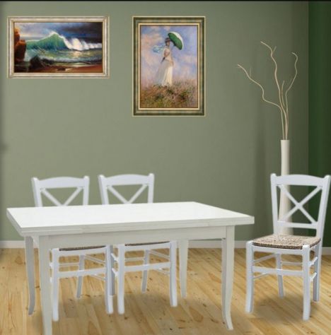 TAVOLO D ALLUNGABILE IN LEGNO SHABBY CHIC CON 4 SEDIE PAGLIA 100% made in Italy