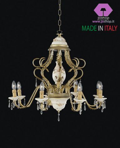 lampadario 8 luci vesuvius capodimonte nuovo pendagli cristallo porcellana