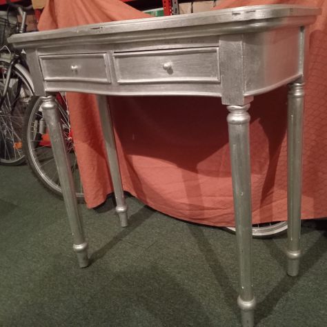 ELEGANTE CONSOLLE DI ANTIQUARIATO o VINTAGE SHABBY CHIC ARGENTATA A FOGLIA - Foto 8