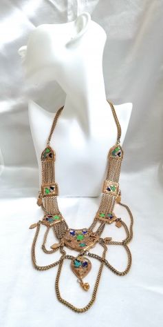 SUPERBA COLLANA BERBERA A CATENELLE E PLACCHE IN OTTONE CON SMALTI POLICROMI. - Foto 7