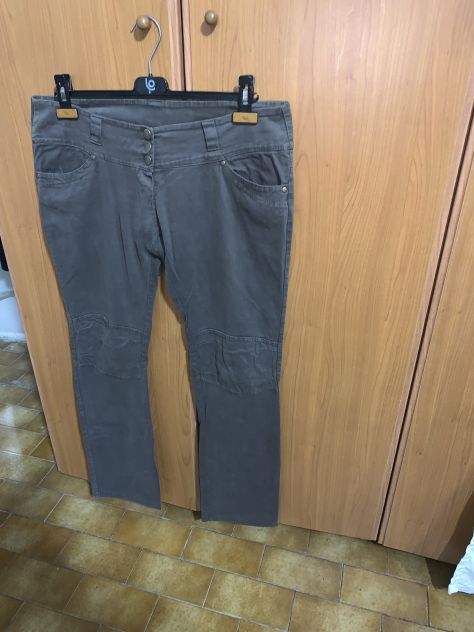 PANTALONI DA DONNA ELASTICIZZATI,VINTAGE,A VITA BASSA,MARRONE SCURO,CON 5 TASCHE - Foto 2