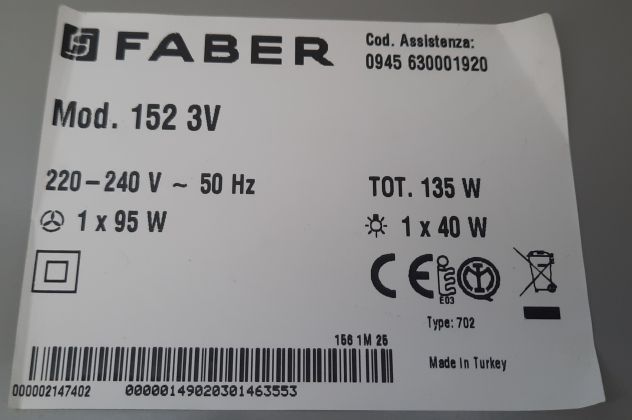 CAPPA CUCINA MARCA: FABER 741, ASPIRANTE SOTTOPENSILE INCASSO LUNG: 90 CM, USATA - Foto 10