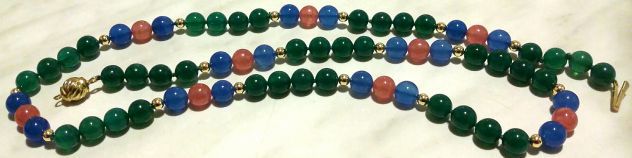 Collana di perle in agata verde, agata blu, rodocrosite chiusura argento dorato - Foto 2