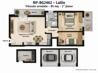 Lallio con due camere due balconi e due box auto