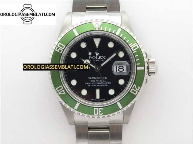 Rolex Replica SUBMARINER 16610 LV KERMIT VERDE ACCIAIO 904L 1:1 MIGLIOR EDIZIONE SU BRACCIALE SS SH3135