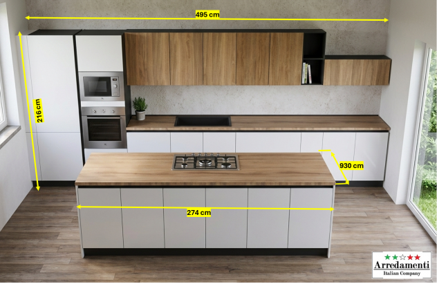 CUCINA LINEARE CON ISOLA CON ELETTRODOMESTICI  CUCINE NUOVE MODERNA SU MISURA - Foto 3