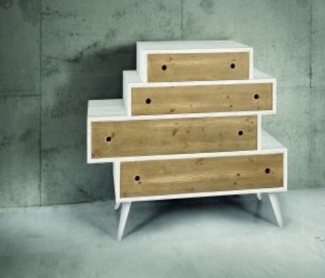 CASSETTIERA IN LEGNO ABETE BIANCO E NATURALE SPAZZOLATO Made in