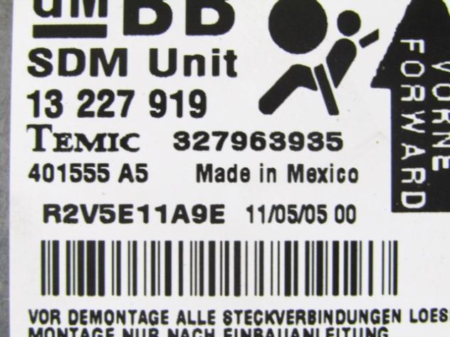 13227919 KIT AIRBAG OPEL ASTRA H SW 1.9 D 88KW 6M 5P (2005) RICAMBIO USATO CON CENTRALINA AIRBAG, AIRBAG VOLANTE GUIDATORE, AIRBAG PASSEGGERO, CRUSCOT - Foto 3