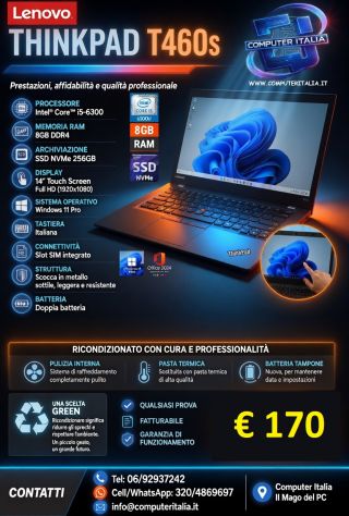 PORTATILE LENOVO 14" TOUCH i5/8GB RAM/SSD 256GB NVME/WIN 11 PRO + OFFICE € 170