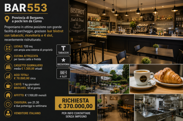Bar tabacchi ricevitoria con 4 slot - rif. BAR553