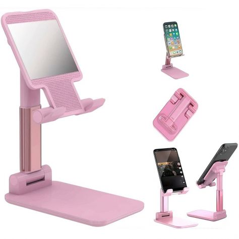 Supporto Telefono Pieghevole Regolabile Angolo 5-75° e Altezza, ROSA - Foto 2