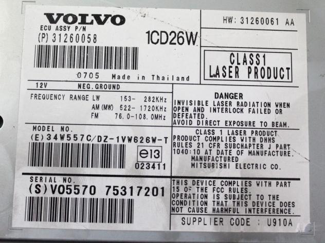 31260058 AUTORADIO VOLVO XC90 2.4 D 4X4 136KW AUT 5P (2008) RICAMBIO USATO (NON FORNIAMO CODICE AUTORADIO, MA SOLO NUMERO DI TELAIO VEICOLO) - Foto 5