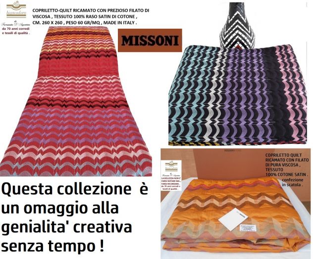 COPRILETTI QUILT TRAPUNTINE MISSONI MATRIMONIALI 3 modelli