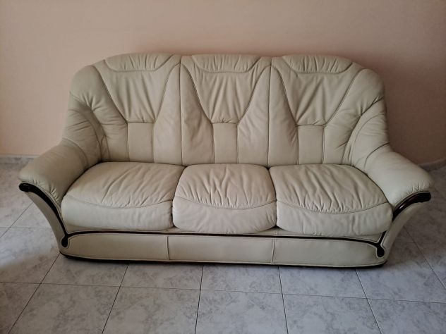 Divano Pelle Poltrona Pelle Salotto Beige Crema - Foto 4