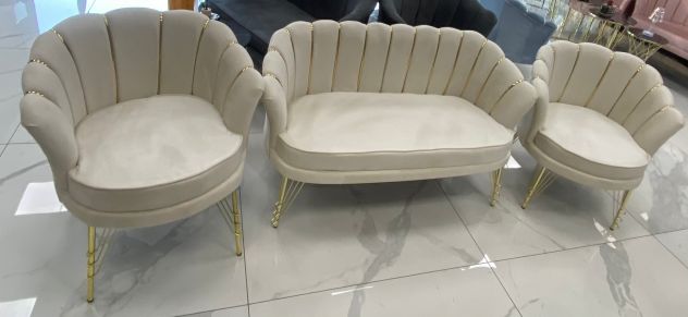 NEUERRAUM Poltrona Vintage A Conchiglia In Velluto Rosa Antico – Base Dorata, Imbottitura Solida, Dimensioni 80x86x80 Cm, Altezza Seduta 50 Cm - 2