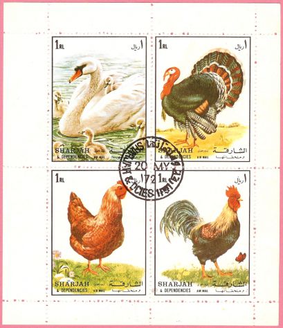 SHARJAH 1972 Foglietti Pesci, Frutta, Uccelli MNH - Foto 3