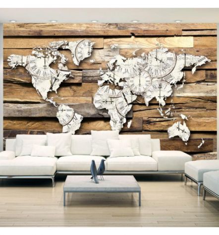 Fotomurale Adesivo Mappamondo Rustico in stile Legno antico Arredalacasa
