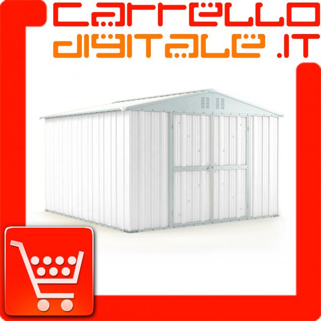 Box prefabbricato, casetta da giardino in lamiera zincata. Capanno deposito attrezzi in Acciaio Zincato 3.27 x 3.07 m x h2.15 m - 145 KG – 10,04 metri
