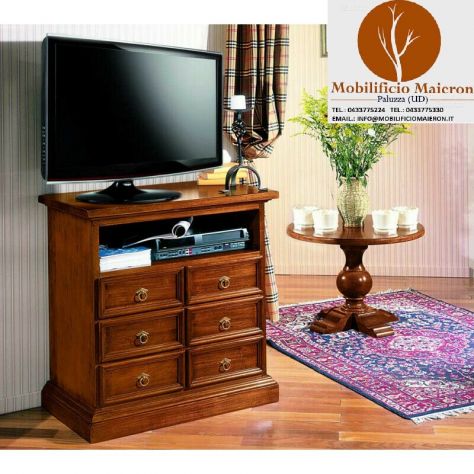 Mobili Classici Porta TV 6 Cassetti 1 Vano Giorno Arte Povera cod 10302