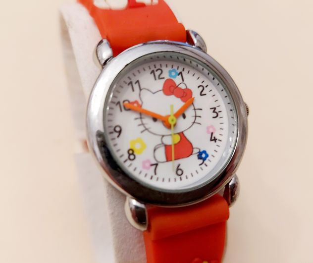 Orologio al quarzo per bambini ragazzi Hello Kitty con cinturino in gomma rosso