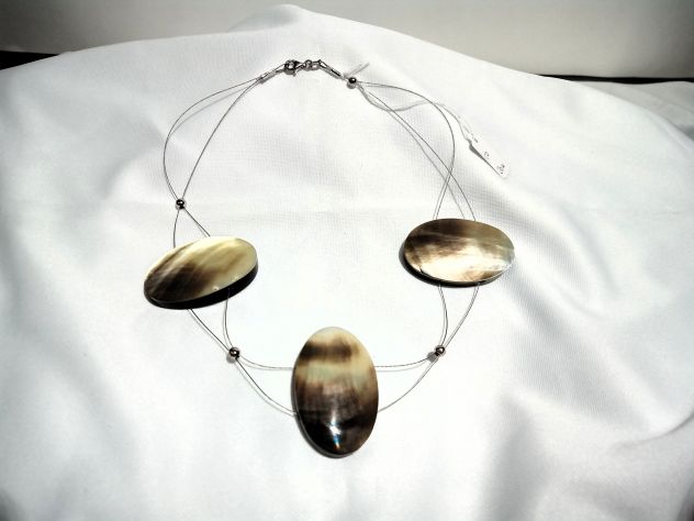 Collana ak782, filo in Acciaio con chiusura in Argento 925 rodiato, Madreperla